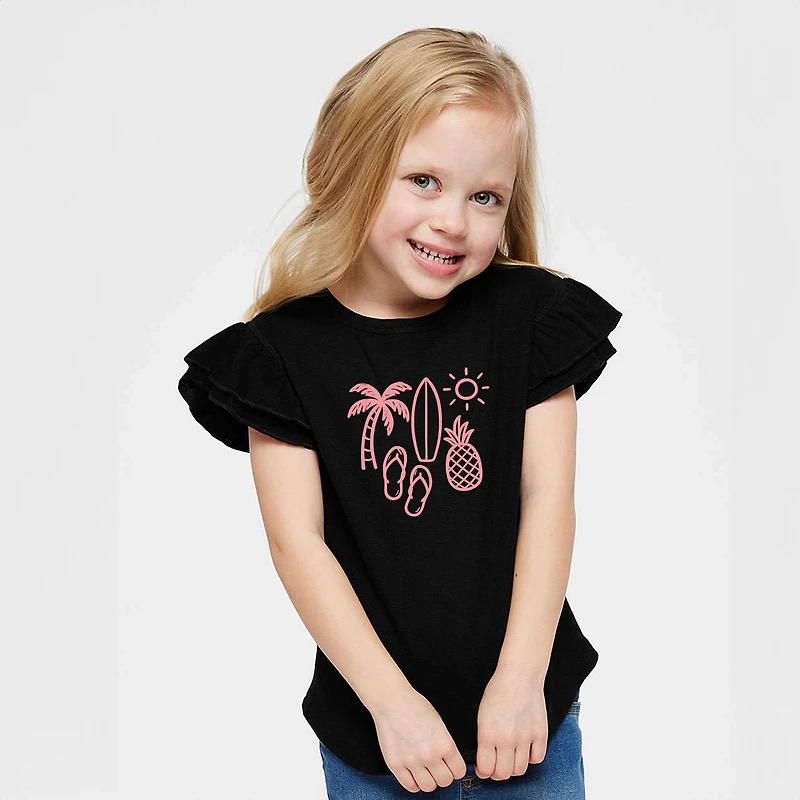 The Juniper Shop - Beach Elements Outline Flutter Sleeve Graphic T-Shirt