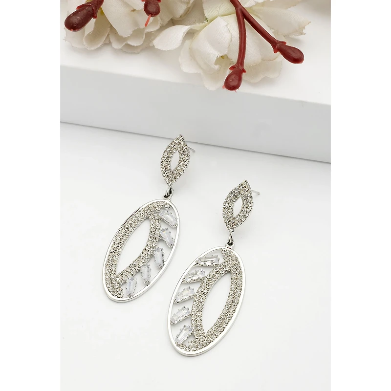 AGP PARIS Womens Sparkle Oval Drop Earrings