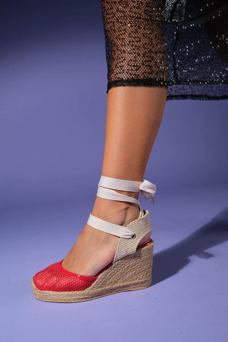 Forever & Always Womens Lions Mesh Leather Wedge Espadrilles Sandals