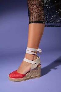 Forever & Always Womens Lions Mesh Leather Wedge Espadrilles Sandals