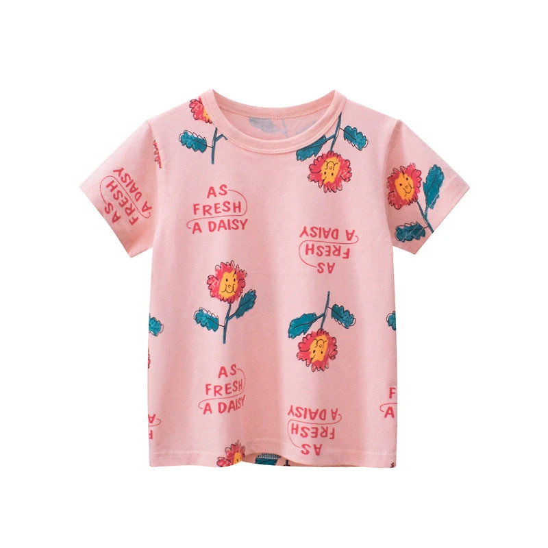 MyKids-USA Baby Girl Floral Print Short-Sleeved Cotton Tops & T-Shirts