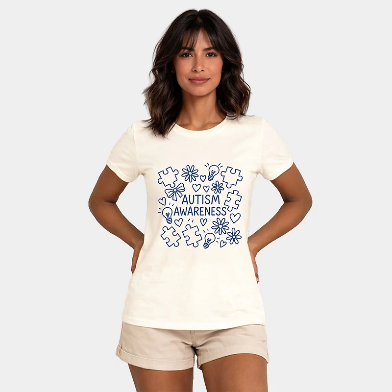 Simply Sage Market - Autism Awareness Puzzle Outline Women's Short Sleeve Graphic T-Shirt