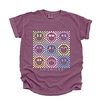 Simply Sage Market - S.W.Smiley Checkered Neon Women's Garment Dyed Graphic T-Shirt