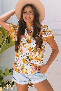 Threaded Pear Women's Ailany Short Sleeve Floral Blouse
