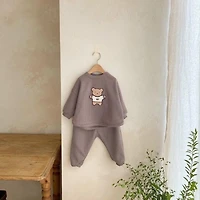 MyKids-USA Baby Cartoon Bear Embroidered Pattern Waffle Fabric Hoodies Sets
