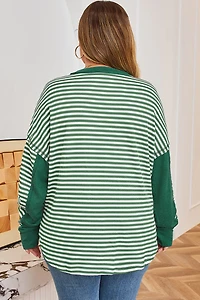 Threaded Pear Women's Green Stripe Exposed Seam Patchwork Plus Thermal Top
