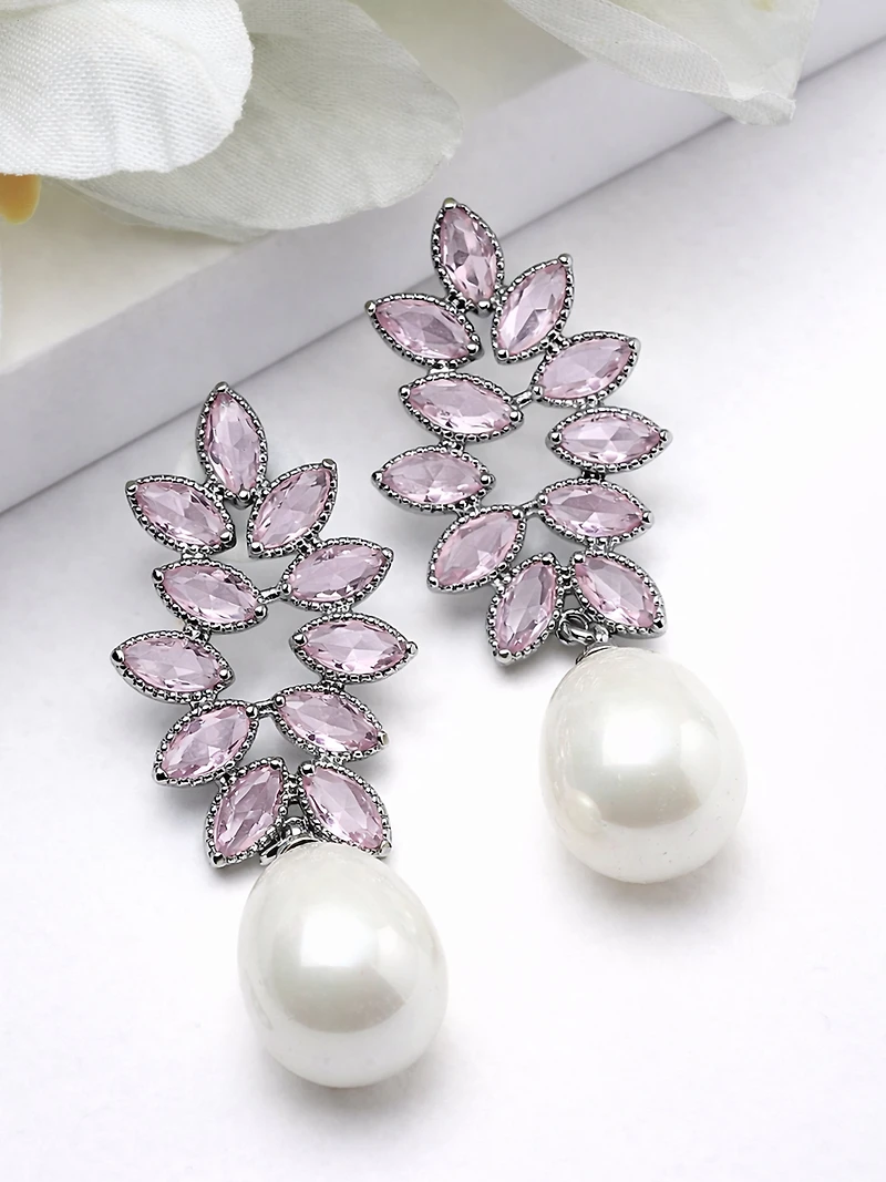 AGP PARIS Womens Marquise Leaf Pearl Drop Earrings