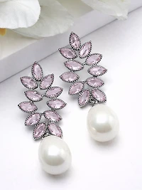 AGP PARIS Womens Marquise Leaf Pearl Drop Earrings