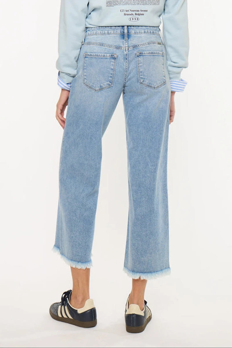 KanCan Women's Essentials Mid Rise Crop Wide Jeans Mal
