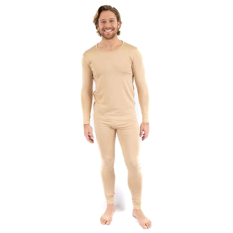 Leveret Men's Neutral Solid Thermal Pajama Set