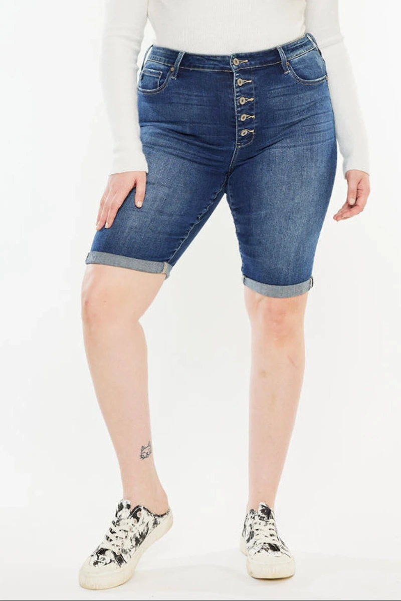 KanCan Women's Plus High Rise Bermuda Shorts Tatiana