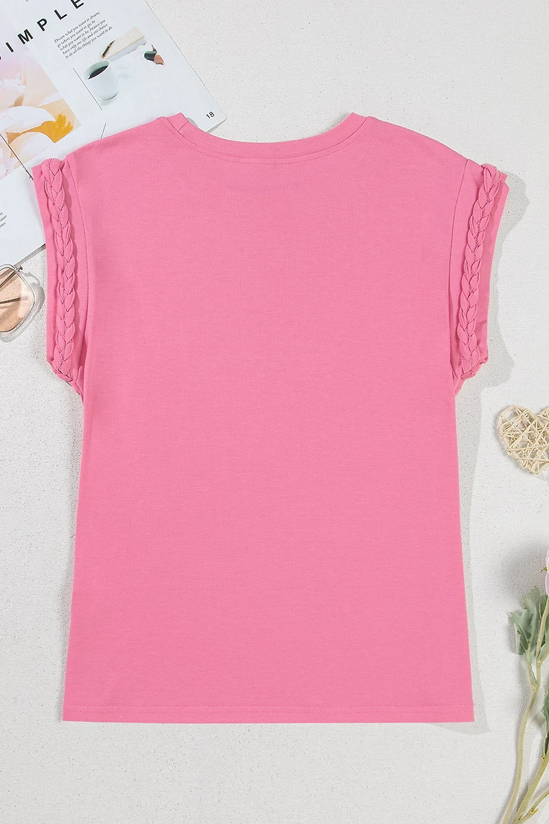 Threaded Pear Women's Anika Braided Cap Sleeve Crew Neck Top