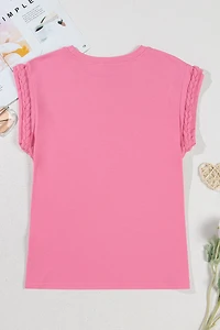 Threaded Pear Women's Anika Braided Cap Sleeve Crew Neck Top