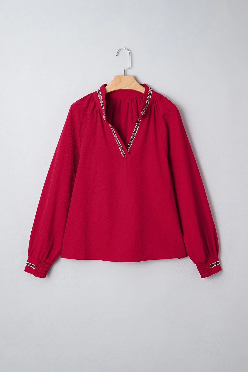 Threaded Pear Women's Eve Jacquard Print Textured Blouse