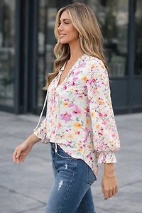 Threaded Pear Women's Clover Cakewalk Floral Smocked Blouse
