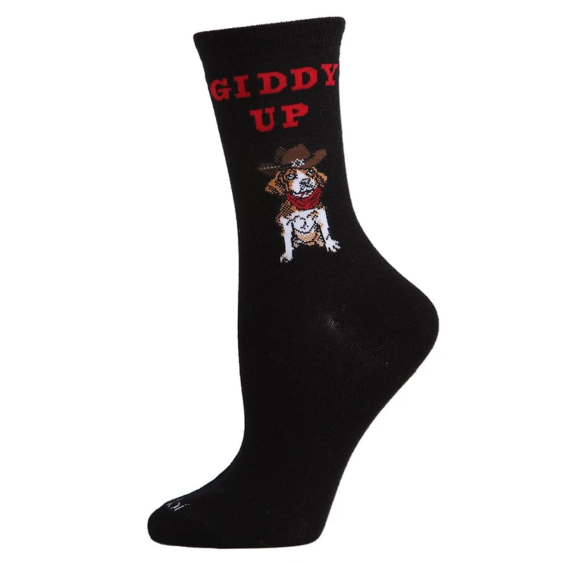 MeMoi Giddy Up Pup Bamboo Blend Crew Socks