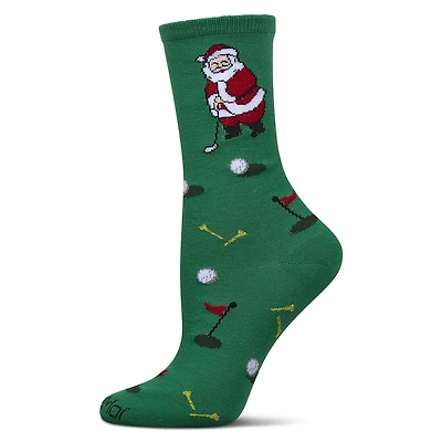 MeMoi Women's Golfing Santa Holiday Crew Socks