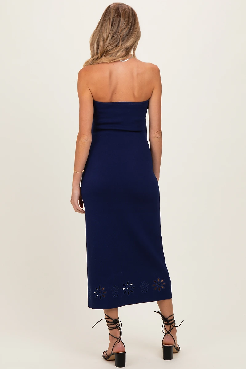 PinkBlush Womens Navy Strapless Laser Cut Lace Floral Detail Maternity Dress