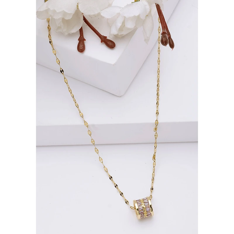 AGP PARIS Womens Diva Elegant Cylinder Inlaid Chain Pendant Necklace