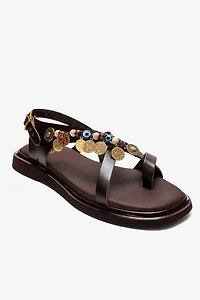 Forever & Always Womens Hush Leather Beaded Sandals