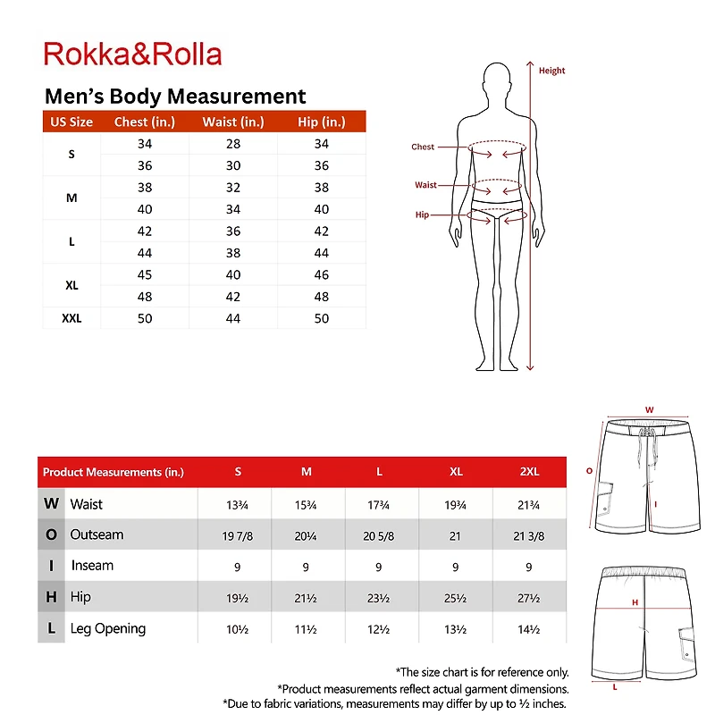 Rokka&Rolla Mens Stretch 9" Quick-Dry Board Shorts UPF 50+
