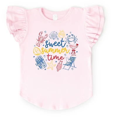 The Juniper Shop - Sweet Summer Time Nautical Girl's Flutter Sleeve Graphic T-Shirt