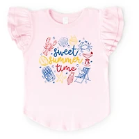 The Juniper Shop - Sweet Summer Time Nautical Girl's Flutter Sleeve Graphic T-Shirt