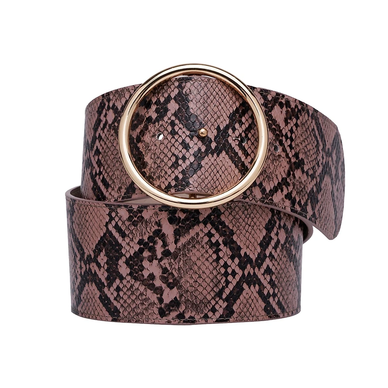 AGP PARIS Pink Snake Print Dual Buckle Women's Belt