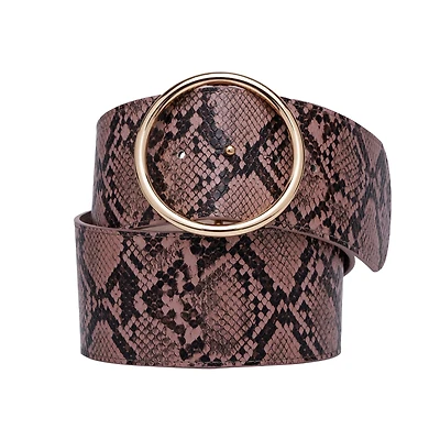 AGP PARIS Pink Snake Print Dual Buckle Women's Belt