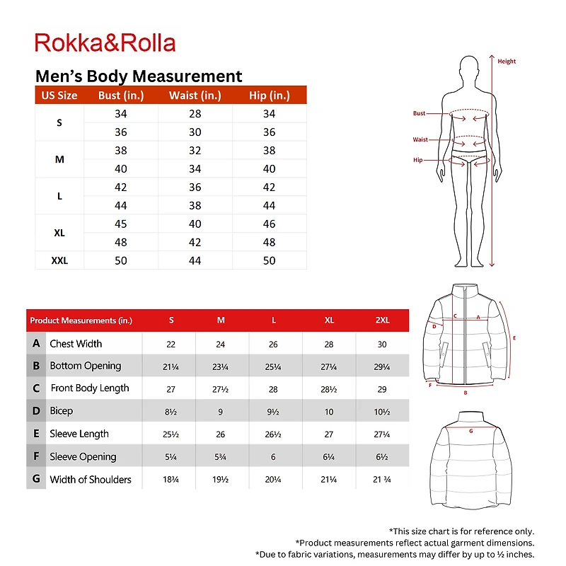 Rokka&Rolla Men’s Essential Puffer Jacket