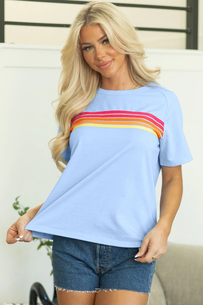Threaded Pear Women's Priscilla Striped Patch Front Casual Top
