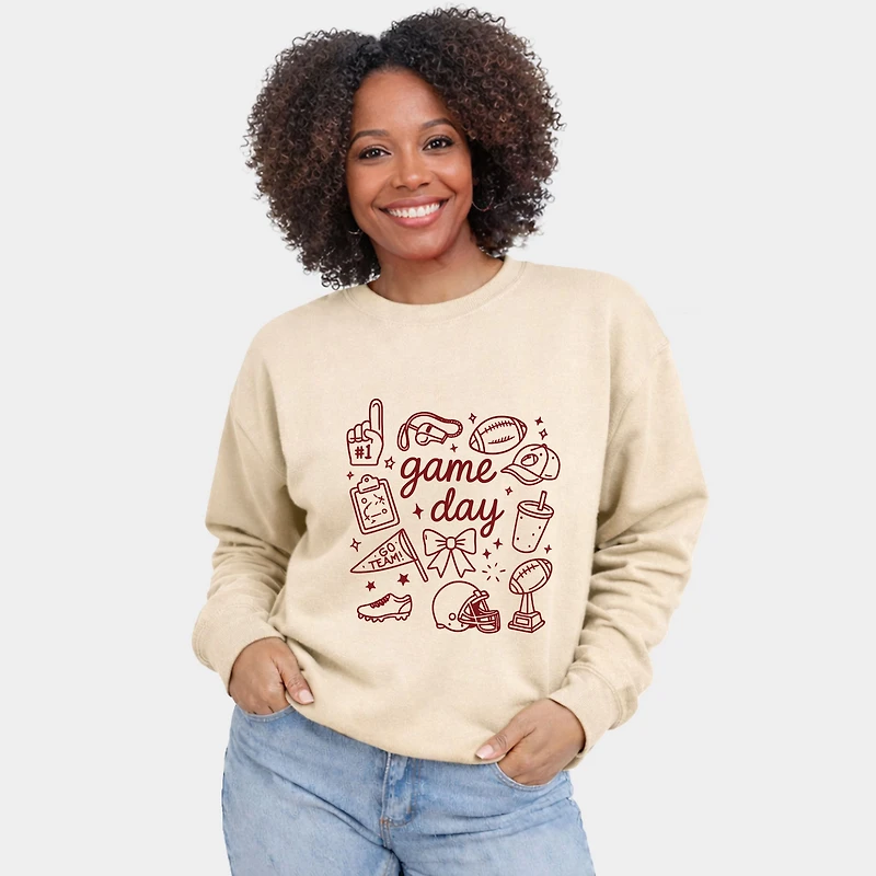 Simply Sage Market - Game Day Football Sketched Collage Women's Graphic Sweatshirt
