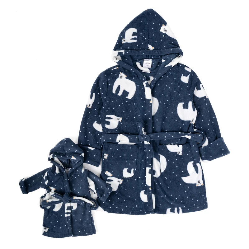 Leveret Girl & Doll Matching Hooded Fleece Holiday Animal Robes