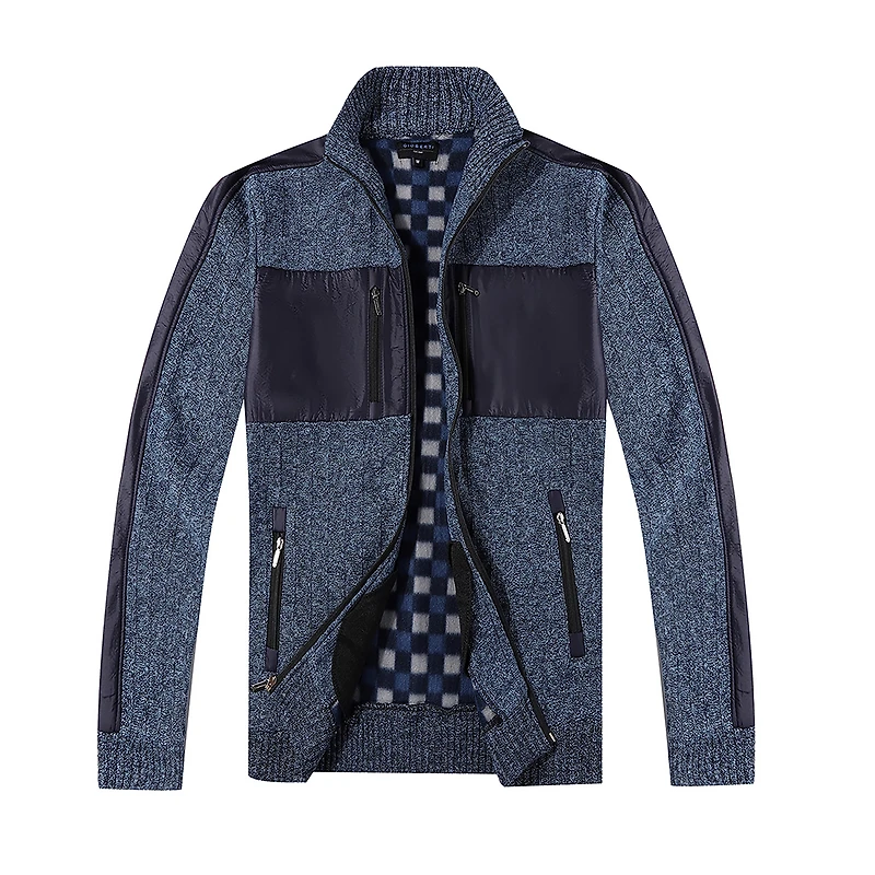 Gioberti Men's Full Zip Cardigan Patch Design Sweater with Flannel Lining