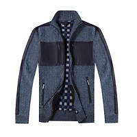 Gioberti Men's Full Zip Cardigan Patch Design Sweater with Flannel Lining