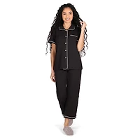 MeMoi Women's Notch Collar Capri Cotton Blend Pajama Set
