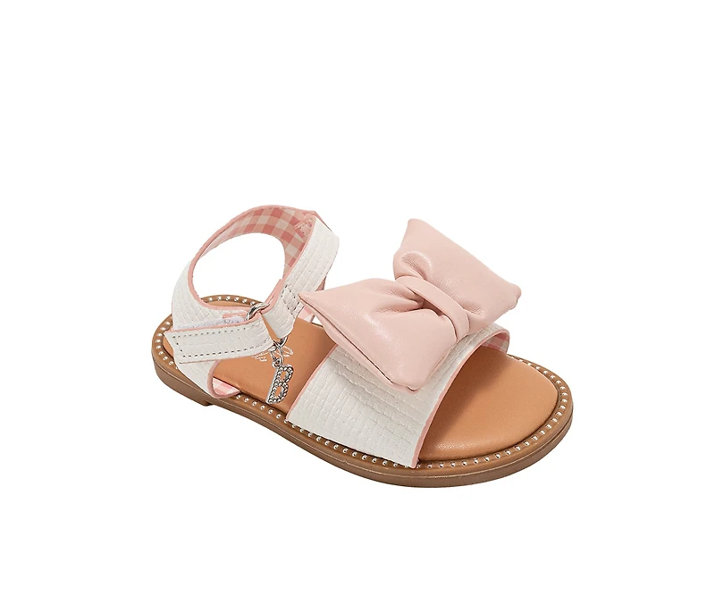 bebe Toddler Girl's Strappy Sandals with Bow Detail Hook and Loop Closure