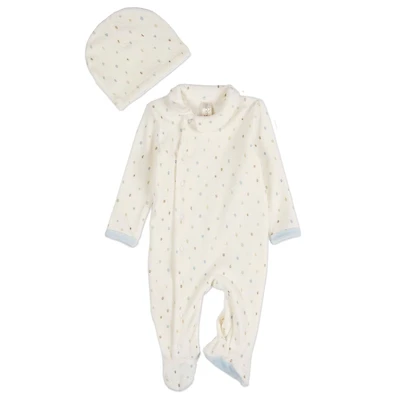 MeMoi 2 Piece Baby Boys "Playful Dots" Velour Footie Set