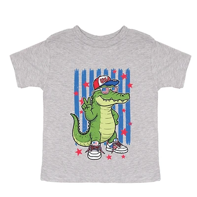 The Juniper Shop - Toddler Short Sleeve Graphic T-Shirt Patriotic Alligator Stripes