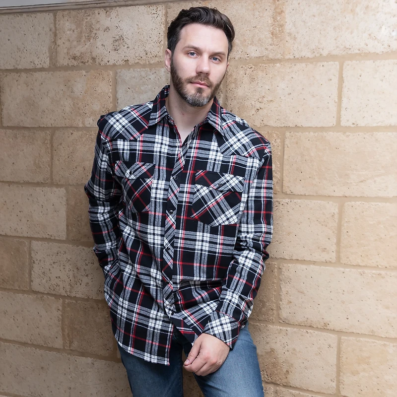 Gioberti Men's Western Brushed Flannel Plaid Checkered Shirt w/ Snap-on Button