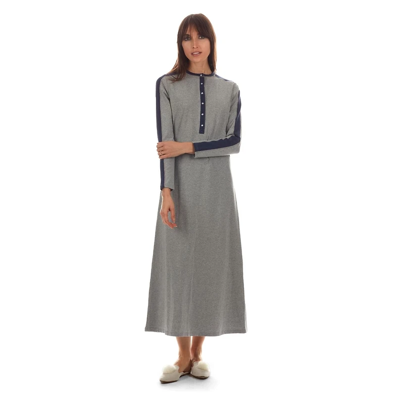 MeMoi Women's Modest Long Placket Ankle-Length Cotton Blend Gown