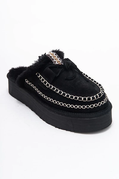 Forever & Always Womens Yalina Leather Platform Moccasin Slippers