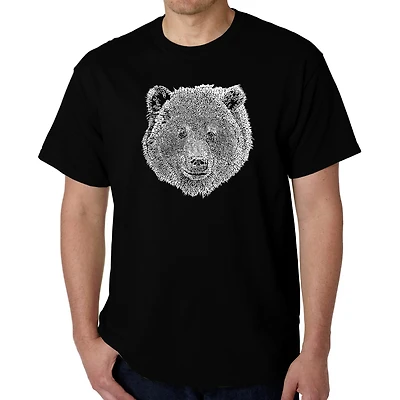 LA Pop Art Men's Bear Face Word T-Shirt - 100% Cotton, Crew Neck, Short Sleeve