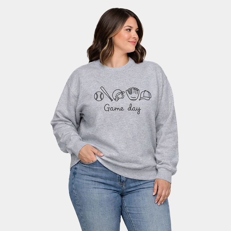 Simply Sage Market - Embroidered Baseball Game Day Icons Women's Plus Sized Graphic Sweatshirt