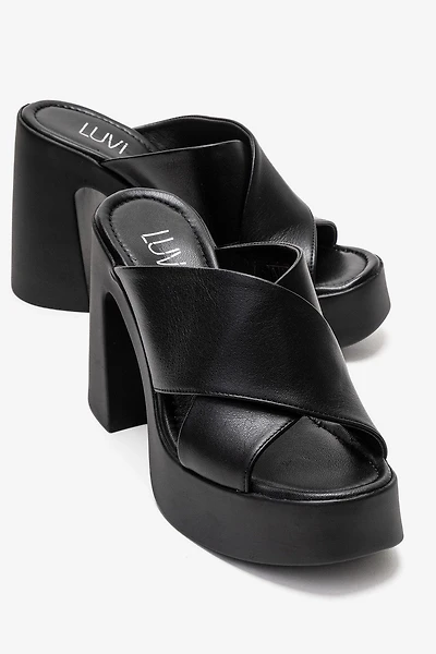 Forever & Always Womens Essenza Leather Platform Block Heel Sandal