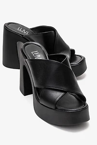 Forever & Always Womens Essenza Leather Platform Block Heel Sandal