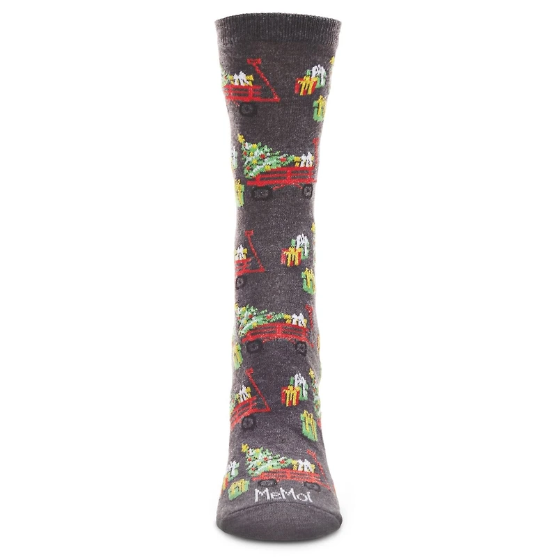 MeMoi Women's Red Wagon Holiday Crew Socks