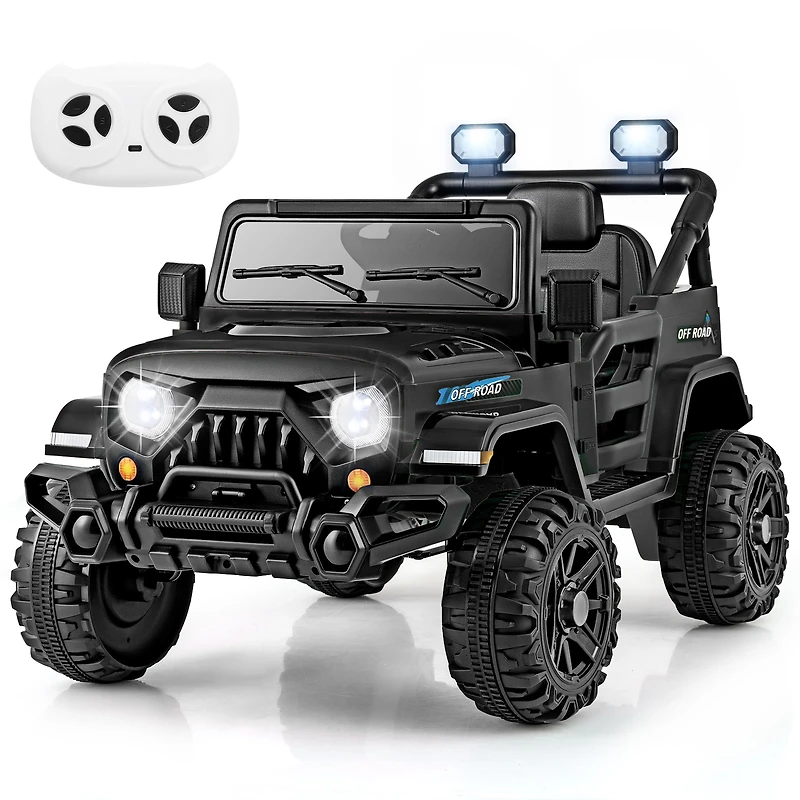 SUGIFT 12V Black Kids Ride-On Truck with Remote Control Threaded Wheels and 3 Speeds 66-lb Rider Capacity