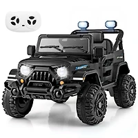SUGIFT 12V Black Kids Ride-On Truck with Remote Control Threaded Wheels and 3 Speeds 66-lb Rider Capacity