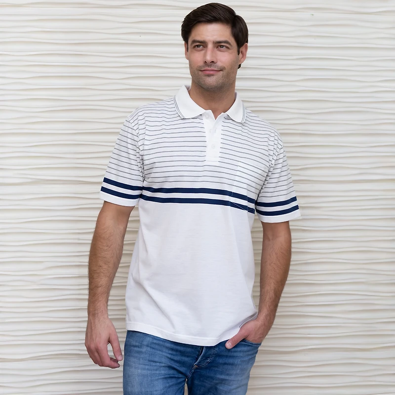 Gioberti Men's Double Striped Contrast Polo Shirt with Pocket